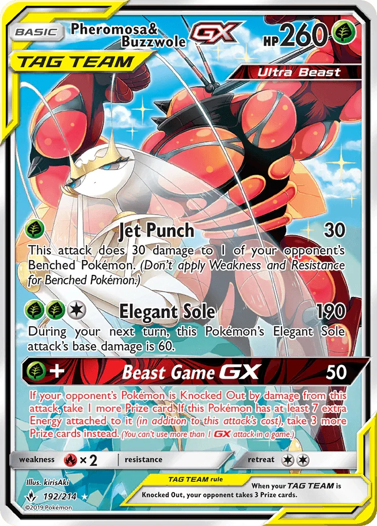 192, Fire[×2], Grass, Holofoil, Sun & Moon: Unbroken Bonds, Ultra Rare Pheromosa & Buzzwole GX (192/214) [Sun & Moon: Unbroken Bonds] - Trading Card World