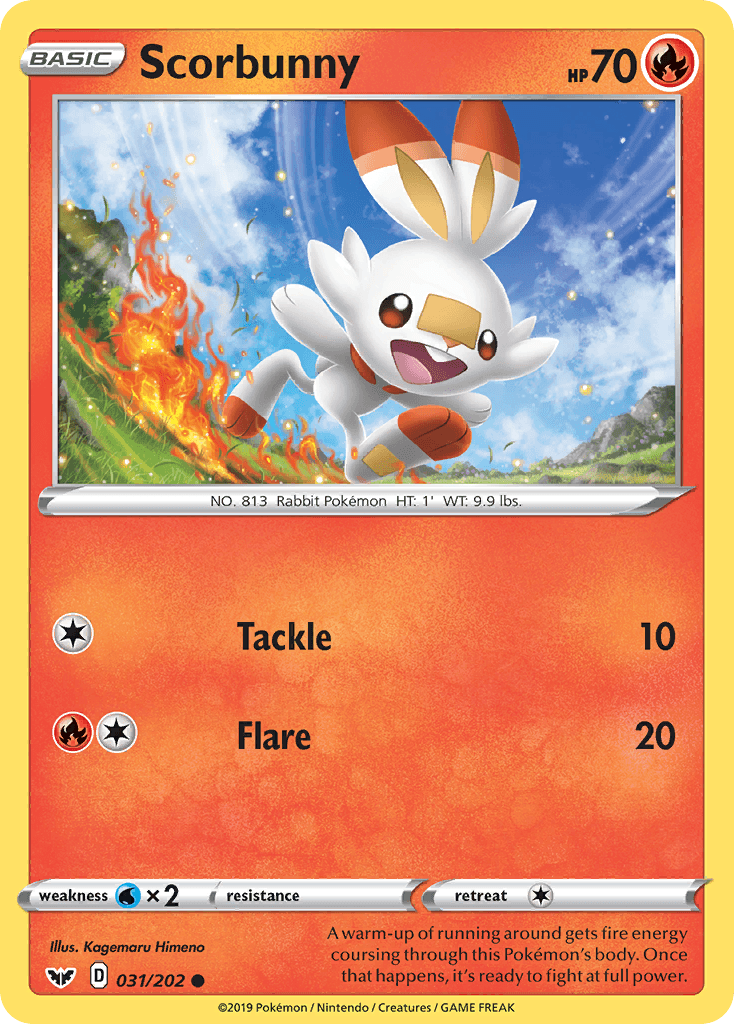 031, Common, Fire, Normal, Reverse Holofoil, Sword & Shield: Base Set, Water[×2] Scorbunny (031/202) [Sword & Shield: Base Set] - Trading Card World
