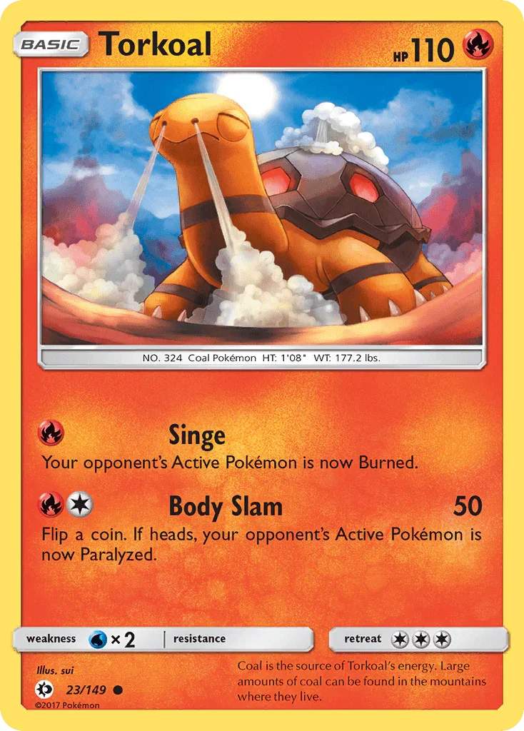 23, Common, Fire, Normal, Reverse Holofoil, Sun & Moon: Base Set, Water[×2] Torkoal (23/149) [Sun & Moon: Base Set] - Trading Card World