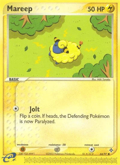 64, Common, EX: Dragon, Fighting[×2], Lightning, Metal[-30], Normal, Reverse Holofoil Mareep (64/97) [EX: Dragon] - Trading Card World
