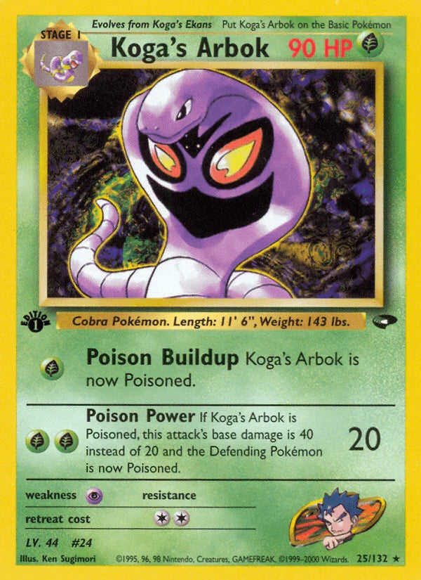 1st Edition Normal, 25, Grass, Gym Challenge 1st Edition, Psychic[×2], Rare Koga's Arbok (25/132) [Gym Challenge 1st Edition] - Trading Card World