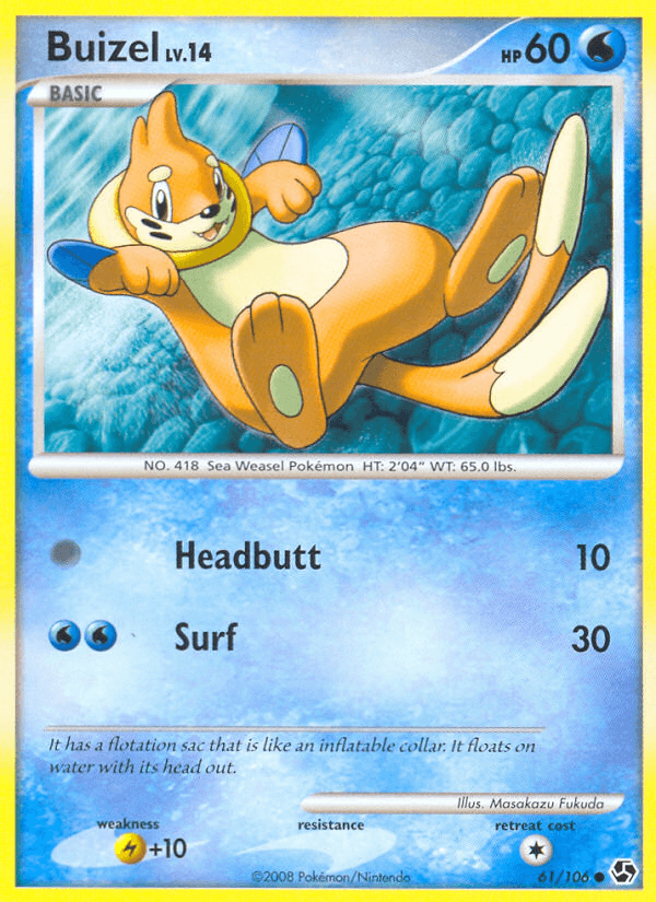 61, Common, Diamond & Pearl: Great Encounters, Lightning[+10], Normal, Reverse Holofoil, Water Buizel (61/106) [Diamond & Pearl: Great Encounters] - Trading Card World