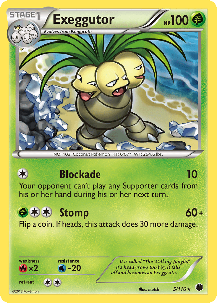 Black & White: Plasma Freeze, Fire[×2], Grass, Normal, Rare, Reverse Holofoil, Water[-20] Exeggutor (5/116) [Black & White: Plasma Freeze] - Trading Card World