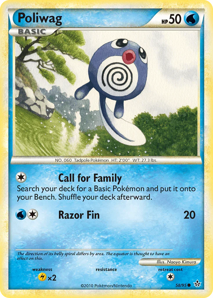 58, Common, HeartGold & SoulSilver: Unleashed, Lightning[×2], Normal, Reverse Holofoil, Water Poliwag (58/95) [HeartGold & SoulSilver: Unleashed] - Trading Card World