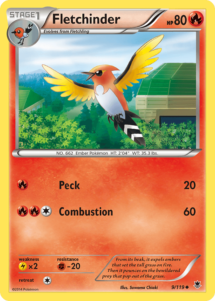 Fighting[-20], Fire, Lightning[×2], Normal, Reverse Holofoil, Uncommon, XY: Phantom Forces Fletchinder (9/119) [XY: Phantom Forces] - Trading Card World