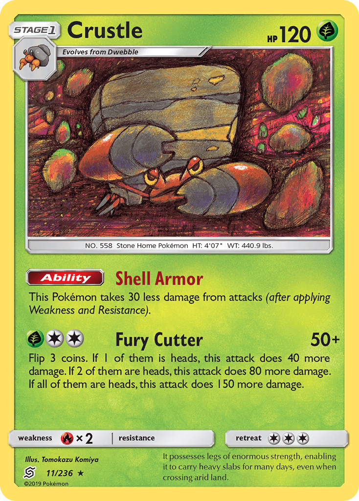 11, Fire[×2], Grass, Normal, Rare, Reverse Holofoil, Sun & Moon: Unified Minds Crustle (11/236) [Sun & Moon: Unified Minds] - Trading Card World