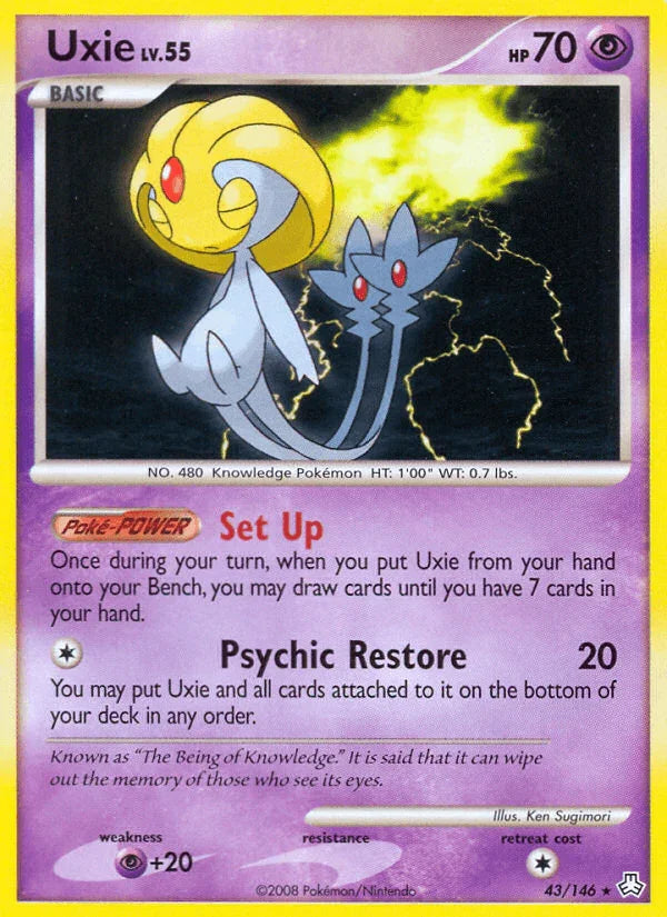 43, Diamond & Pearl: Legends Awakened, Normal, Psychic, Psychic[+20], Rare, Reverse Holofoil Uxie (43/146) [Diamond & Pearl: Legends Awakened] - Trading Card World
