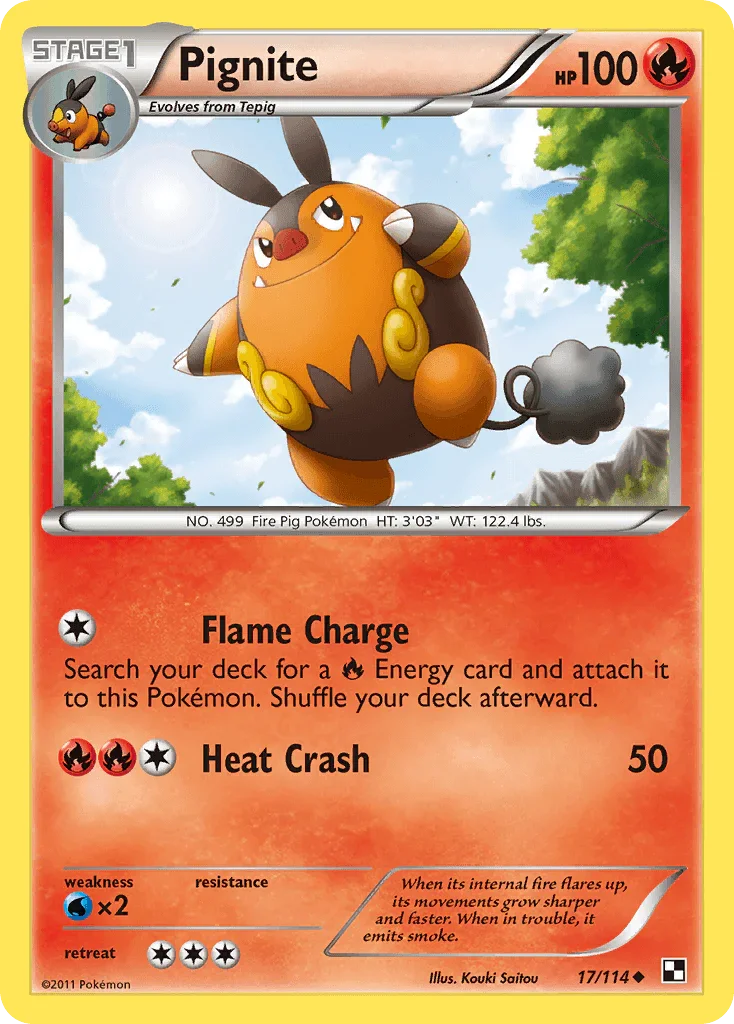 17, Black & White: Base Set, Fire, Normal, Reverse Holofoil, Uncommon, Water[×2] Pignite (17/114) [Black & White: Base Set] - Trading Card World