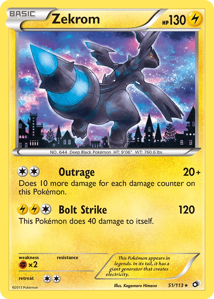 51, Black & White: Legendary Treasures, Fighting[×2], Holo Rare, Holofoil, Lightning, Reverse Holofoil Zekrom (51/113) [Black & White: Legendary Treasures] - Trading Card World