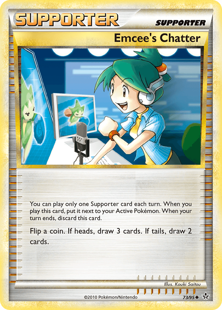73, HeartGold & SoulSilver: Unleashed, Normal, Reverse Holofoil, Supporter, Uncommon Emcee's Chatter (73/95) [HeartGold & SoulSilver: Unleashed] - Trading Card World