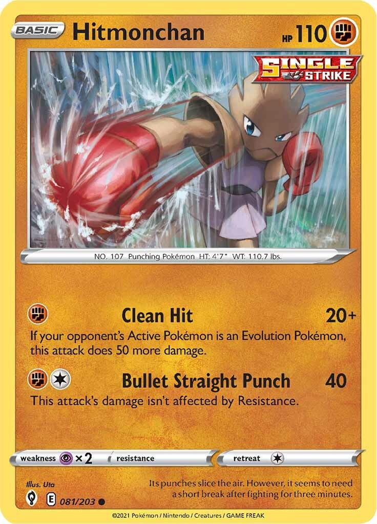 081, Common, Fighting, Normal, Psychic [x2], Reverse Holofoil, Sword & Shield: Evolving Skies Hitmonchan (081/203) [Sword & Shield: Evolving Skies] - Trading Card World