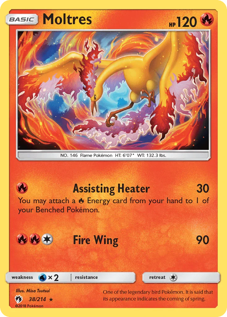38, Fire, Normal, Rare, Sun & Moon: Lost Thunder, Water[×2] Moltres (38/214) [Sun & Moon: Lost Thunder] - Trading Card World