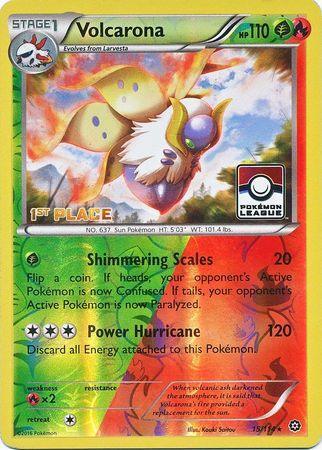 15, Fire, Fire[×2], Grass, Promo, Reverse Holofoil, XY: Steam Siege Volcarona (15/114) (League Promo 1st Place) [XY: Steam Siege] - Trading Card World