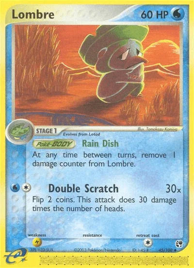 45, EX: Sandstorm, Lightning[×2], Normal, Reverse Holofoil, Uncommon, Water Lombre (45/100) [EX: Sandstorm] - Trading Card World