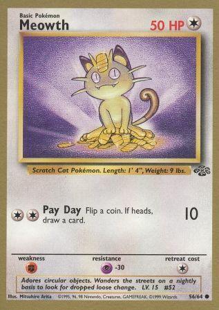 56, Colorless, Fighting[×2], Jungle Unlimited, Normal, Promo, Psychic[-30] Meowth (56/64) (Gold Bordered Promo) [Jungle Unlimited] - Trading Card World