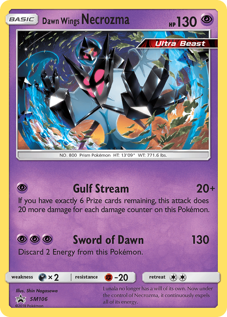 Black Star Promo, Darkness[×2], Fighting[-20], Holofoil, Psychic, SM106, Sun & Moon: Black Star Promos Dawn Wings Necrozma (SM106) [Sun & Moon: Black Star Promos] - Trading Card World