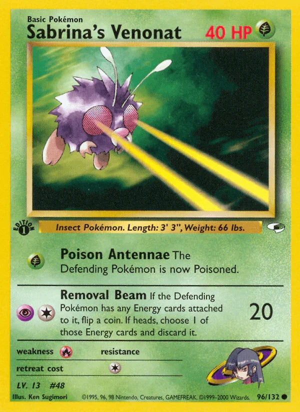 1st Edition Normal, 96, Common, Fire[×2], Grass, Gym Heroes 1st Edition Sabrina's Venonat (96/132) [Gym Heroes 1st Edition] - Trading Card World