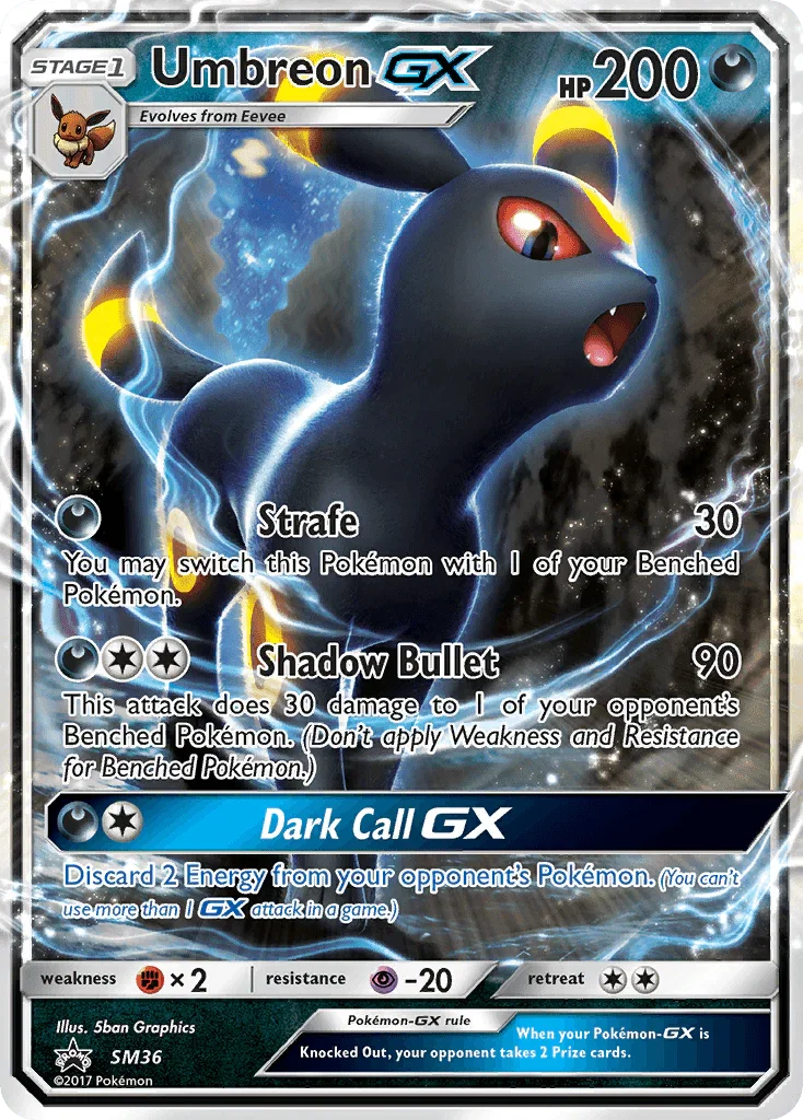Black Star Promo, Darkness, Fighting[×2], Holofoil, Psychic[-20], SM36, Sun & Moon: Black Star Promos Umbreon GX (SM36) [Sun & Moon: Black Star Promos] - Trading Card World