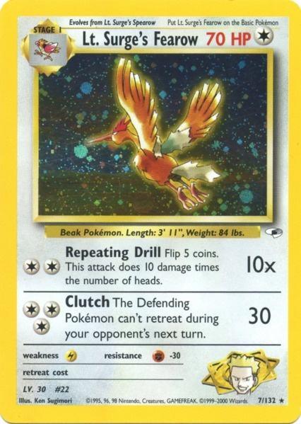 Colorless, Fighting[-30], Gym Heroes Unlimited, Holo Rare, Holofoil, Lightning[×2] Lt. Surge's Fearow (7/132) [Gym Heroes Unlimited] - Trading Card World
