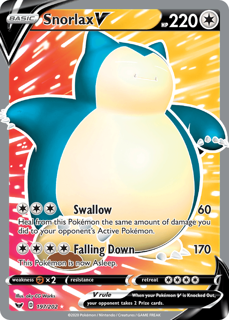 197, Colorless, Fighting[×2], Holofoil, Sword & Shield: Base Set, Ultra Rare Snorlax V (197/202) [Sword & Shield: Base Set] - Trading Card World