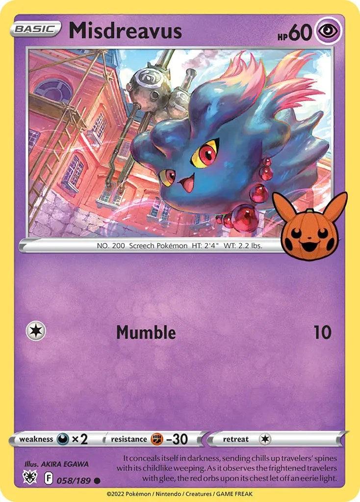 058, Darkness [x2], Fighting [-30], Normal, Promo, Psychic, Trick or Trade Misdreavus (058/189) [Trick or Trade] - Trading Card World