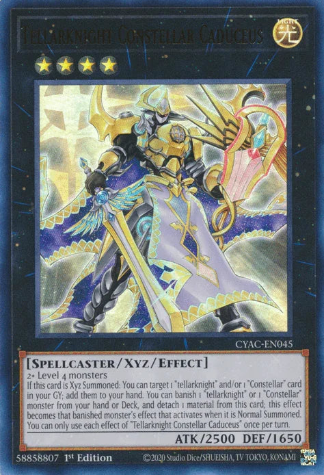 1st Edition, Cyberstorm Access, Light, Spellcaster, Ultra Rare, Xyz/Effect Monster Tellarknight Constellar Caduceus [CYAC-EN045] Ultra Rare - Trading Card World