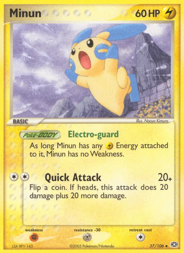 37, EX: Emerald, Fighting[×2], Lightning, Metal[-30], Normal, Uncommon Minun (37/106) [EX: Emerald] - Trading Card World