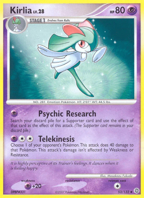 53, Diamond & Pearl: Secret Wonders, Normal, Psychic, Psychic[+20], Reverse Holofoil, Uncommon Kirlia (53/132) [Diamond & Pearl: Secret Wonders] - Trading Card World