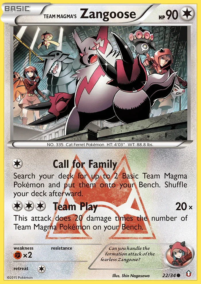 22, Colorless, Common, Fighting[×2], Normal, Reverse Holofoil, XY: Double Crisis Team Magma's Zangoose (22/34) [XY: Double Crisis] - Trading Card World