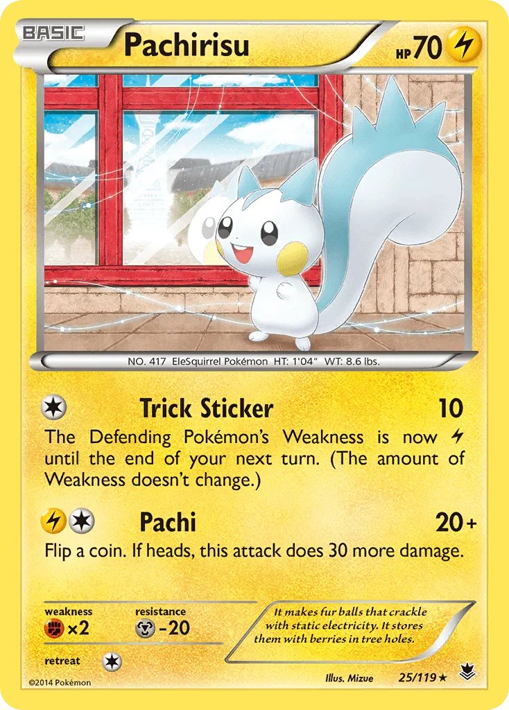 25, Fighting[×2], Lightning, Metal[-20], Normal, Rare, Reverse Holofoil, XY: Phantom Forces Pachirisu (25/119) [XY: Phantom Forces] - Trading Card World