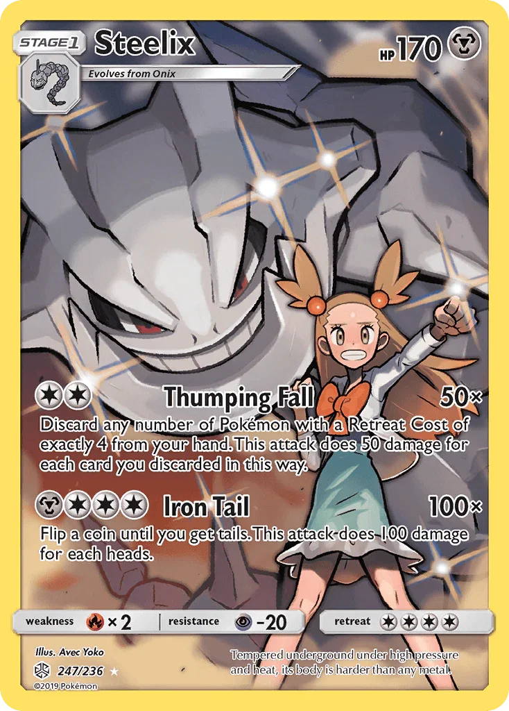 247, Fire[×2], Holofoil, Metal, Psychic[-20], Secret Rare, Sun & Moon: Cosmic Eclipse Steelix (247/236) [Sun & Moon: Cosmic Eclipse] - Trading Card World