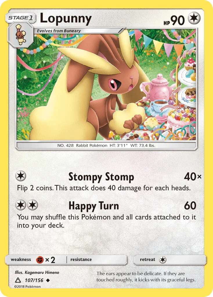 Colorless, Fighting[×2], Normal, Reverse Holofoil, Sun & Moon: Ultra Prism, Uncommon Lopunny (107/156) [Sun & Moon: Ultra Prism] - Trading Card World