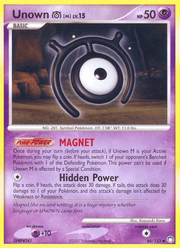 66, Diamond & Pearl: Mysterious Treasures, Normal, Psychic, Psychic[+10], Reverse Holofoil, Uncommon Unown M (66/123) [Diamond & Pearl: Mysterious Treasures] - Trading Card World