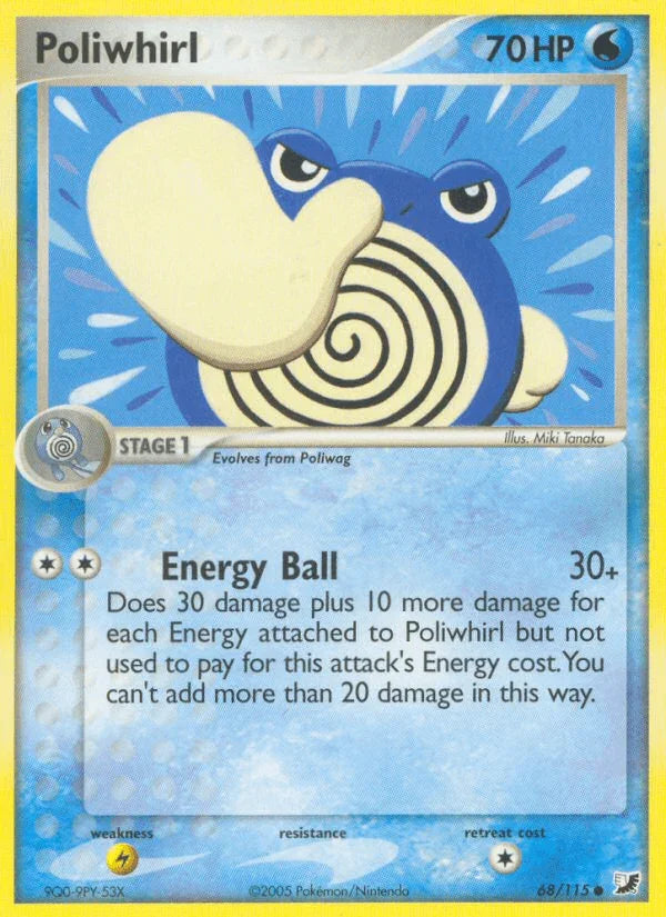 68, Common, EX: Unseen Forces, Lightning[×2], Normal, Water Poliwhirl (68/115) [EX: Unseen Forces] - Trading Card World