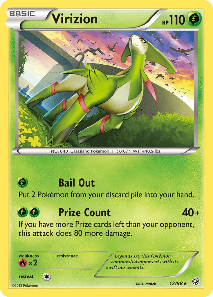 12, Fire[×2], Grass, Holo Rare, Holofoil, Reverse Holofoil, XY: Ancient Origins Virizion (12/98) [XY: Ancient Origins] - Trading Card World