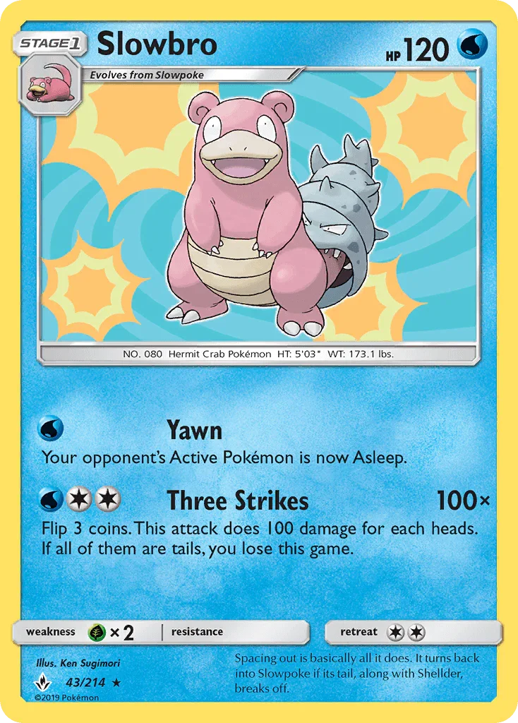 43, Grass[×2], Holo Rare, Holofoil, Reverse Holofoil, Sun & Moon: Unbroken Bonds, Water Slowbro (43/214) [Sun & Moon: Unbroken Bonds] - Trading Card World