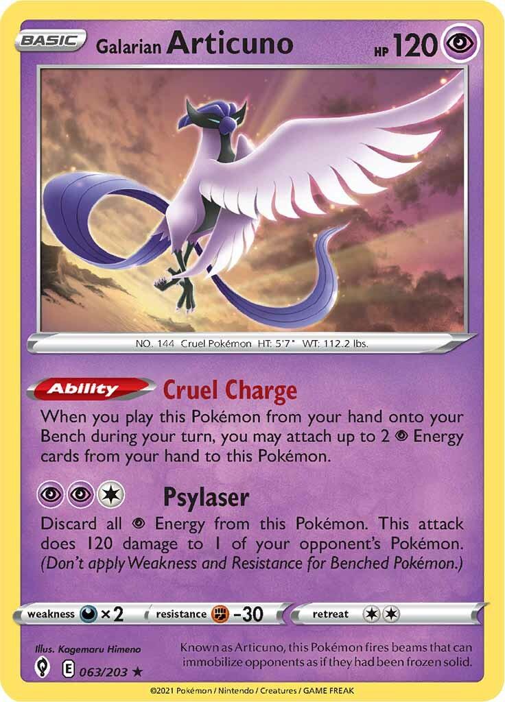 063, Darkness [x2], Fighting [-30], Normal, Psychic, Rare, Sword & Shield: Evolving Skies Galarian Articuno (063/203) (Theme Deck Exclusive) [Sword & Shield: Evolving Skies] - Trading Card World