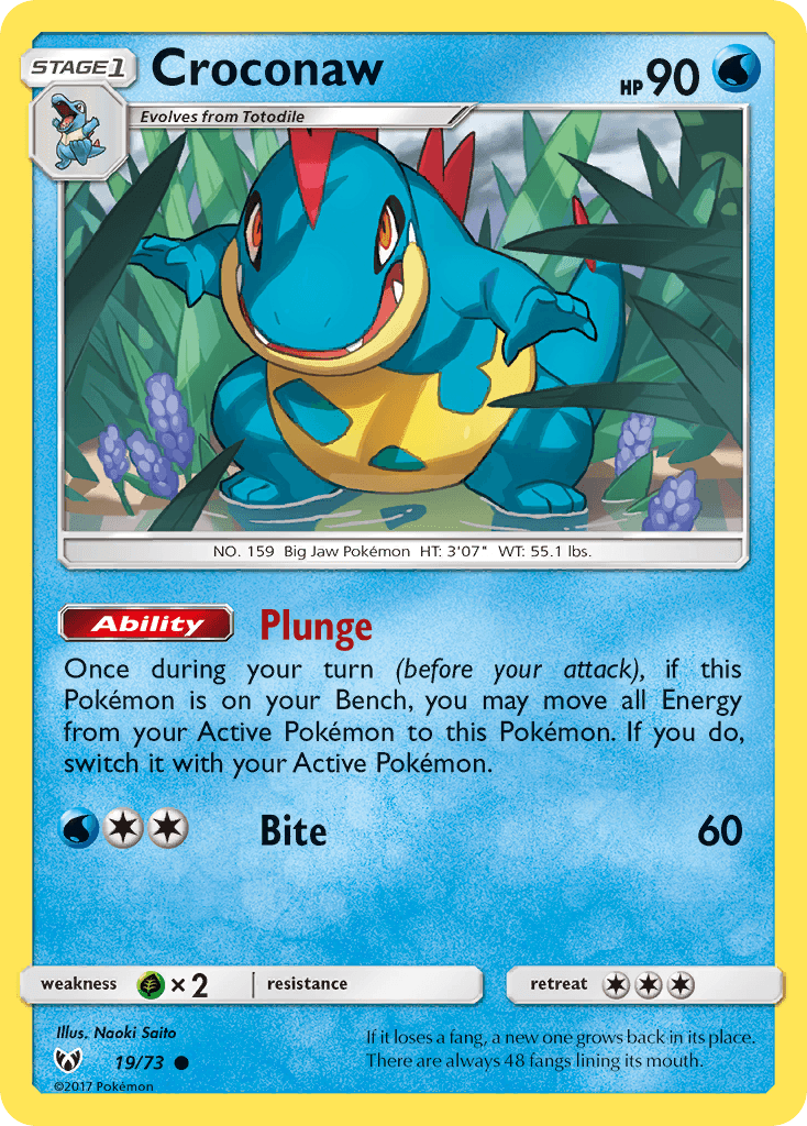 19, Common, Grass[×2], Normal, Reverse Holofoil, Sun & Moon: Shining Legends, Water Croconaw (19/73) [Sun & Moon: Shining Legends] - Trading Card World