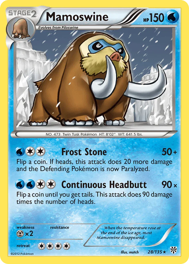 28, Black & White: Plasma Storm, Metal[×2], Normal, Rare, Reverse Holofoil, Water Mamoswine (28/135) [Black & White: Plasma Storm] - Trading Card World
