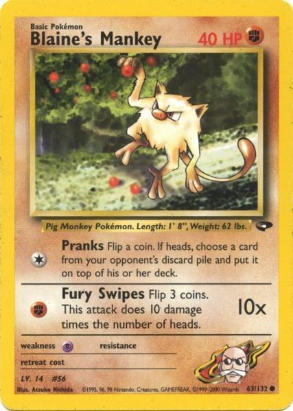 63, Common, Fighting, Gym Challenge Unlimited, Normal, Psychic[×2] Blaine's Mankey (63/132) [Gym Challenge Unlimited] - Trading Card World