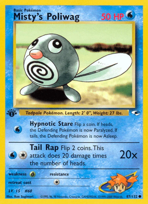 1st Edition Normal, 87, Common, Grass[×2], Gym Heroes 1st Edition, Water Misty's Poliwag (87/132) [Gym Heroes 1st Edition] - Trading Card World