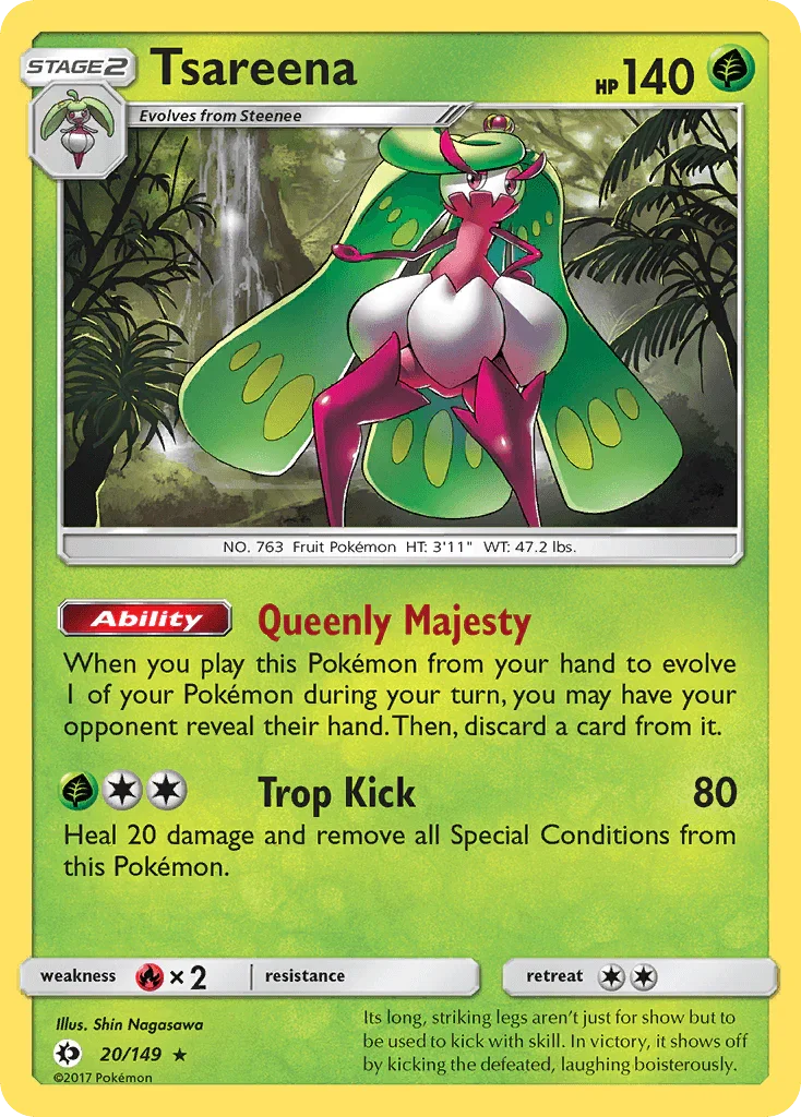 20, Fire[×2], Grass, Holo Rare, Holofoil, Reverse Holofoil, Sun & Moon: Base Set Tsareena (20/149) [Sun & Moon: Base Set] - Trading Card World