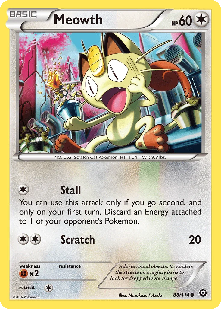 88, Colorless, Common, Fighting[×2], Normal, Reverse Holofoil, XY: Steam Siege Meowth (88/114) [XY: Steam Siege] - Trading Card World
