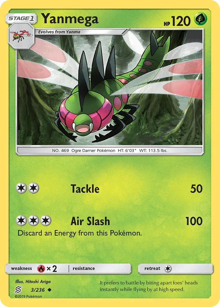 Fire[×2], Grass, Normal, Reverse Holofoil, Sun & Moon: Unified Minds, Uncommon Yanmega (3/236) [Sun & Moon: Unified Minds] - Trading Card World