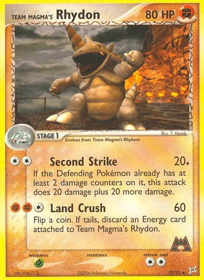 22, EX: Team Magma vs Team Aqua, Fighting, Grass[×2], Normal, Rare, Reverse Holofoil Team Magma's Rhydon (22/95) [EX: Team Magma vs Team Aqua] - Trading Card World