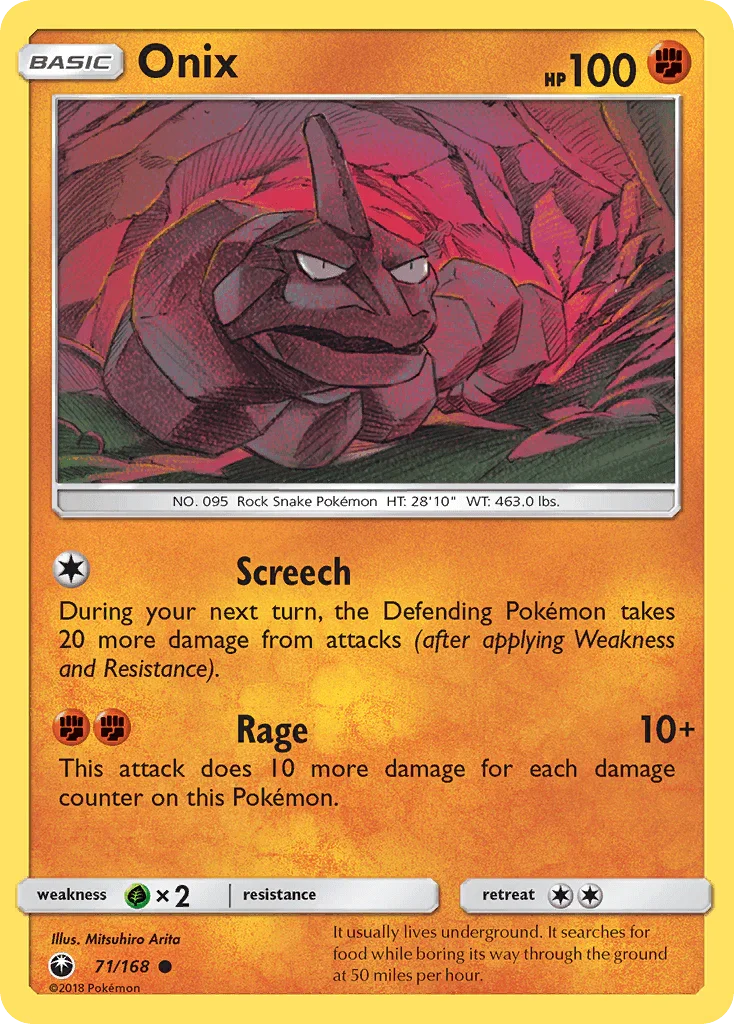 71, Common, Fighting, Grass[×2], Normal, Reverse Holofoil, Sun & Moon: Celestial Storm Onix (71/168) [Sun & Moon: Celestial Storm] - Trading Card World