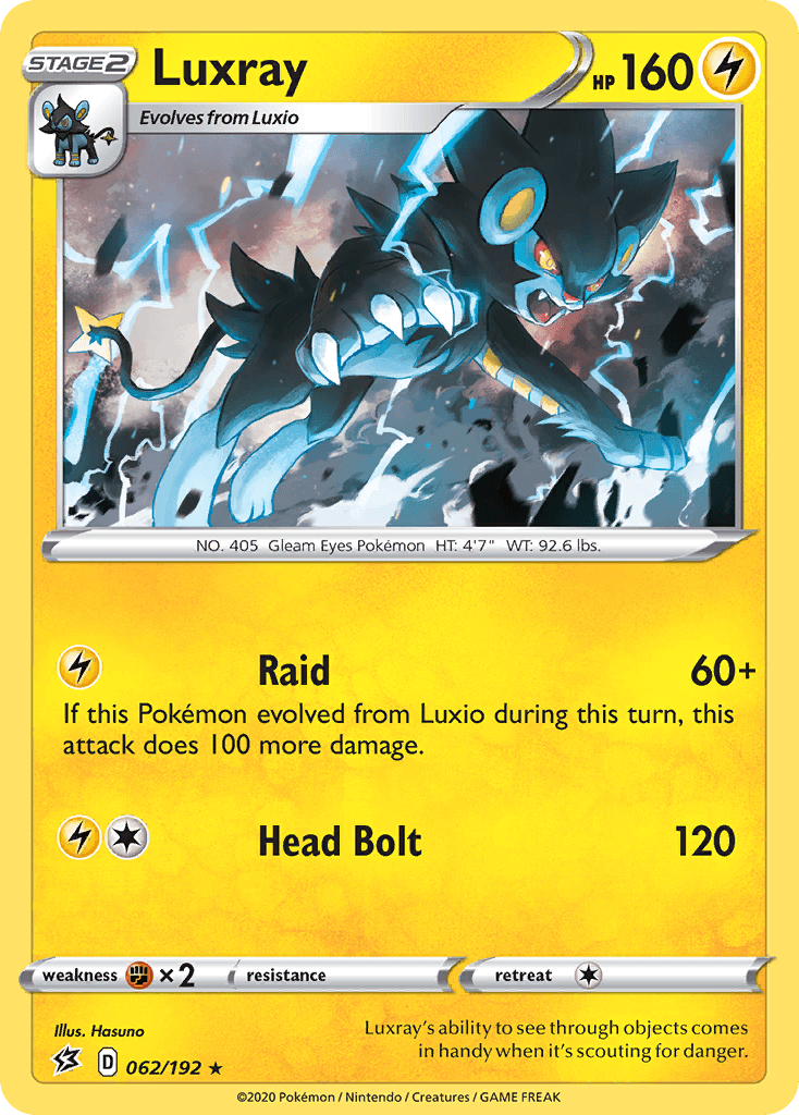 062, Fighting[×2], Holo Rare, Holofoil, Lightning, Reverse Holofoil, Sword & Shield: Rebel Clash Luxray (062/192) [Sword & Shield: Rebel Clash] - Trading Card World