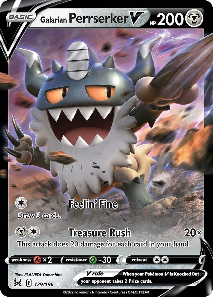 129, Fire [x2], Grass [-30], Holofoil, Metal, Sword & Shield: Lost Origin, Ultra Rare Galarian Perrserker V (129/196) [Sword & Shield: Lost Origin] - Trading Card World