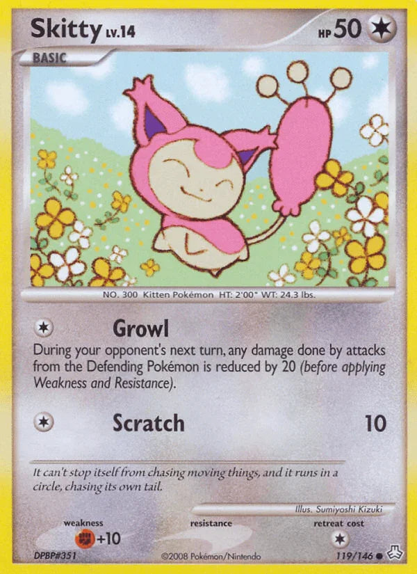 119, Colorless, Common, Diamond & Pearl: Legends Awakened, Fighting[+10], Normal, Reverse Holofoil Skitty (119/146) [Diamond & Pearl: Legends Awakened] - Trading Card World