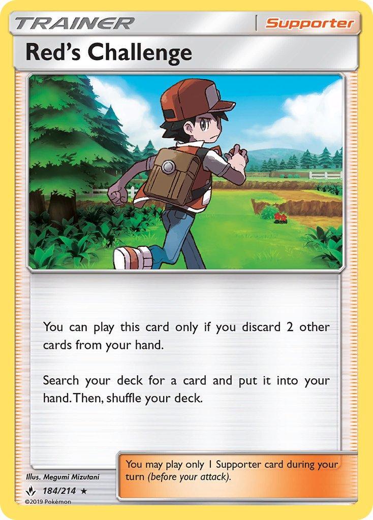 184, Normal, Rare, Sun & Moon: Unbroken Bonds, Supporter Red's Challenge (184/214) (Theme Deck Exclusive) [Sun & Moon: Unbroken Bonds] - Trading Card World